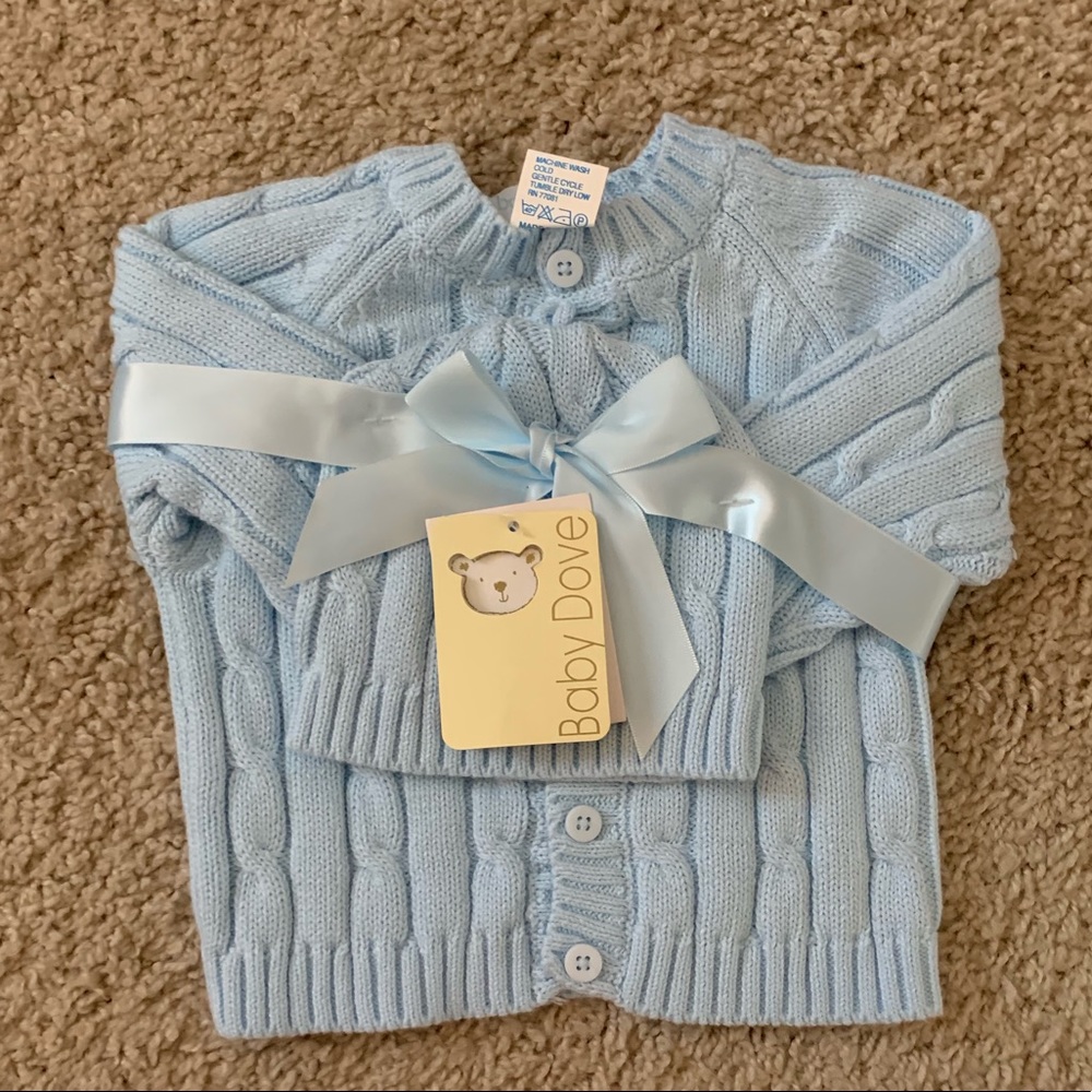 Cable knit cardigan and beanie gift set